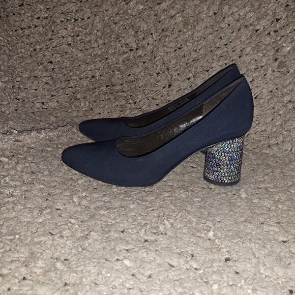 BRUNATE-Italy-Dark Navy Peu de Soie-Colorful Round Heel-Sz 36.5-Excellent - Picture 2 of 8